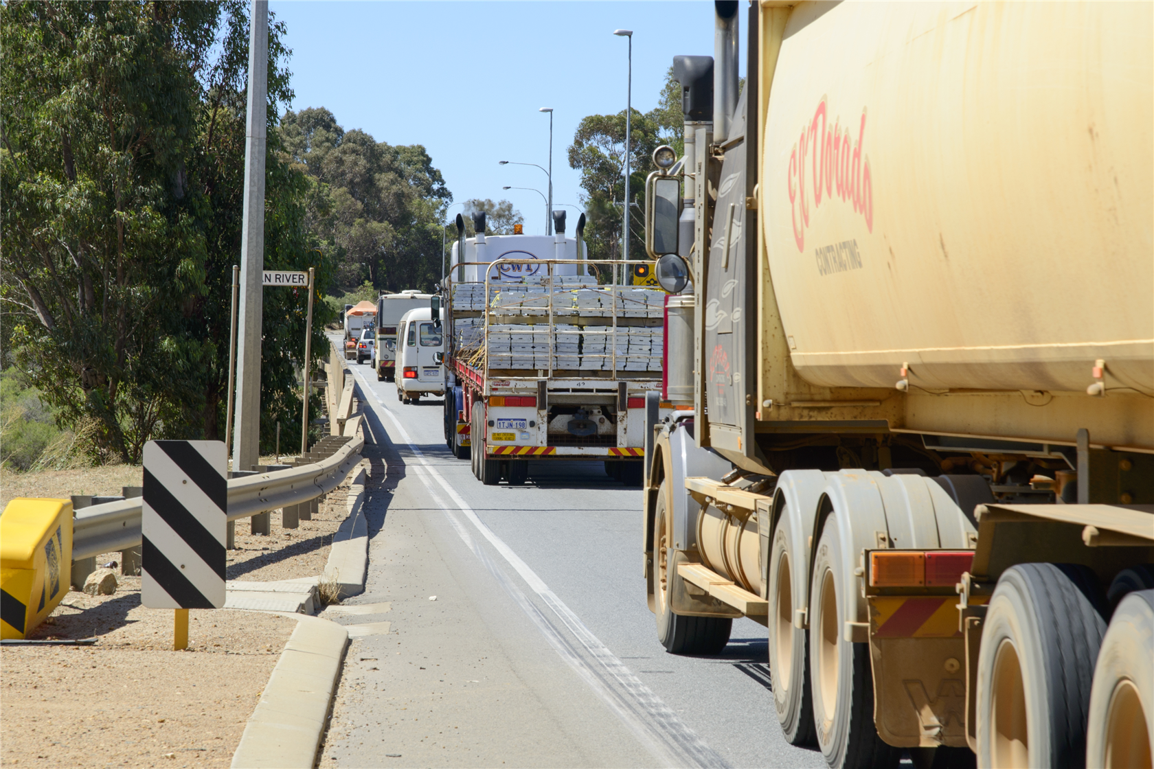 Heavy Vehicles in traffic from rear and side view